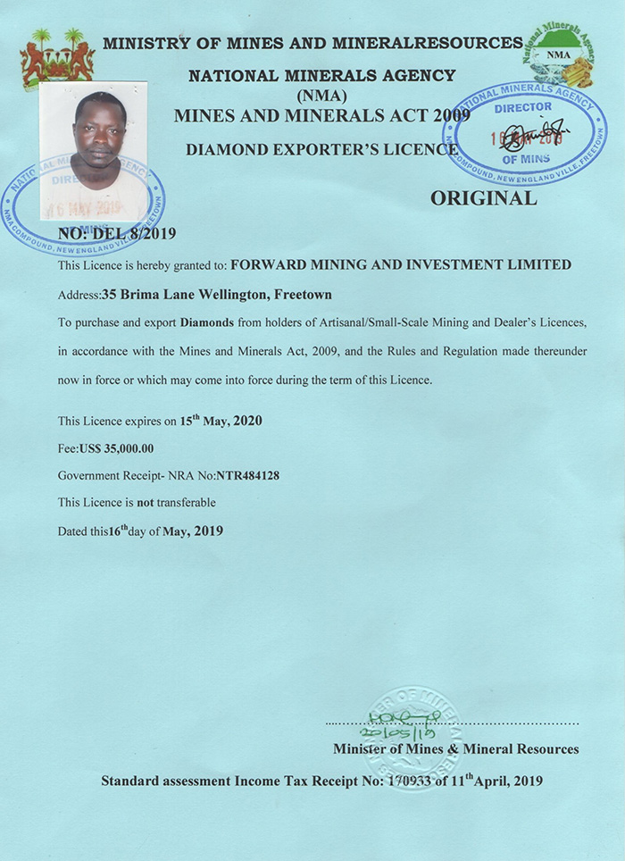 Diamond Exporter`s License